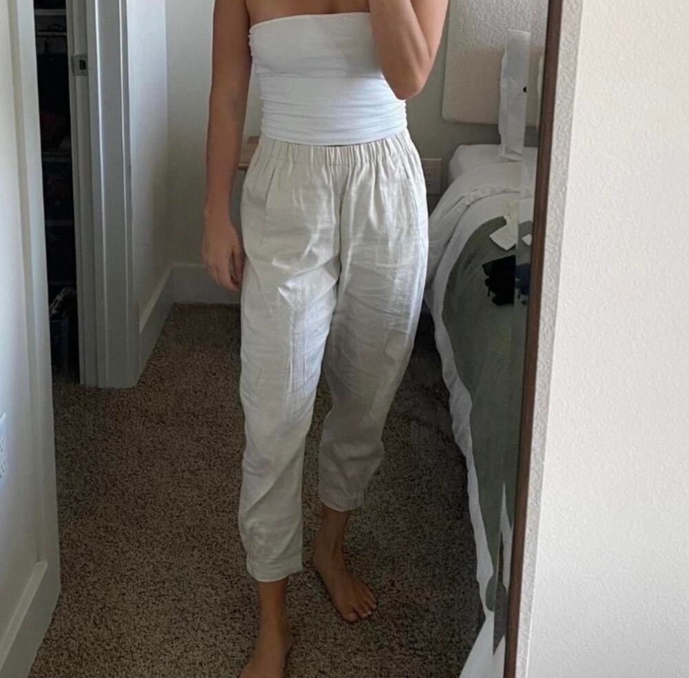 Babaton Aritzia Linen Blend Pull-On Jogger Pants Cream Size M